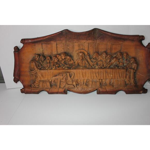 Hand Carved Wooden Last Supper 3D Sculpture Wall Plaque Art Work Religious Wood - Picture 4 of 4